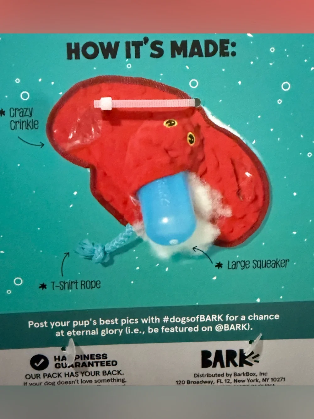 Bark Under The Sea String Ray Red Plush Dog Toy Super Squeaky - NWT